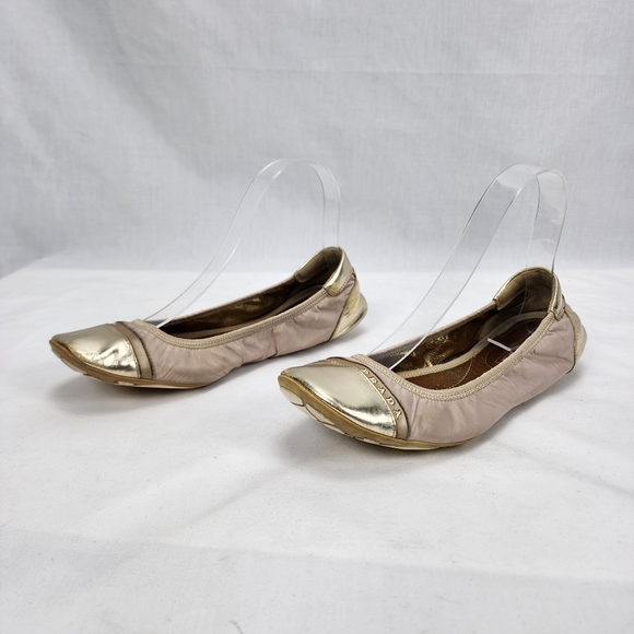 Prada Gold Tone Ballet Flats Women's Prada Size 38.5 US 8.5 made in Italy  🇮🇹 - Picture 2 of 10